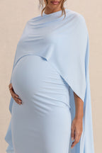 Arwen Powder Blue Round-Neck Maternity Midi Dress With Cape Detail – additional view