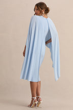 Driftly | Arwen Powder Blue Round-Neck Maternity Midi Dress With Cape Detail