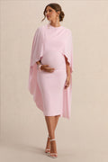 Driftly | Arwen Light Pink Round-Neck Maternity Midi Dress With Cape Detail