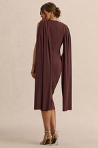 Driftly | Milaine Dark Brown Round-Neck Maternity Midi Dress With Cape Sleeves