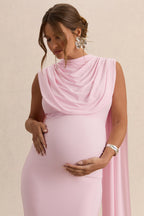 Milaine Light Pink Round-Neck Maternity Midi Dress With Cape Sleeves – second lifestyle photo