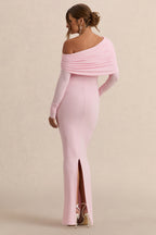 Driftly | Carleigh Light Pink Asymmetric-Neck Maternity Maxi Dress With Draped Detailing