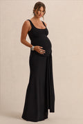 Felise Black Scoop-Neck Maternity Maxi Dress With Gathered Detailing – front view