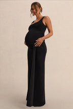 Felise Black Scoop-Neck Maternity Maxi Dress With Gathered Detailing – side view
