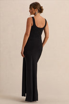 Felise Black Scoop-Neck Maternity Maxi Dress With Gathered Detailing – lifestyle photo