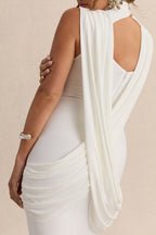 Driftly | Saffira White High-Neck Maternity Maxi Dress With Draped Detailing