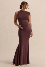 Osanna Dark Brown Wide-Neck Maternity Maxi Dress With Ruched Detailing – additional view