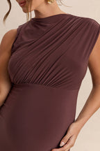 Driftly | Osanna Dark Brown Wide-Neck Maternity Maxi Dress With Ruched Detailing