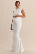 Driftly | Osanna White Wide-Neck Maternity Maxi Dress With Ruched Detailing