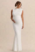 Driftly | Osanna White Wide-Neck Maternity Maxi Dress With Ruched Detailing