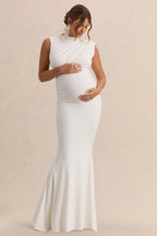 Osanna White Wide-Neck Maternity Maxi Dress With Ruched Detailing – second lifestyle photo