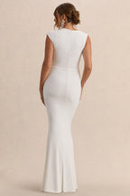 Driftly | Osanna White Wide-Neck Maternity Maxi Dress With Ruched Detailing