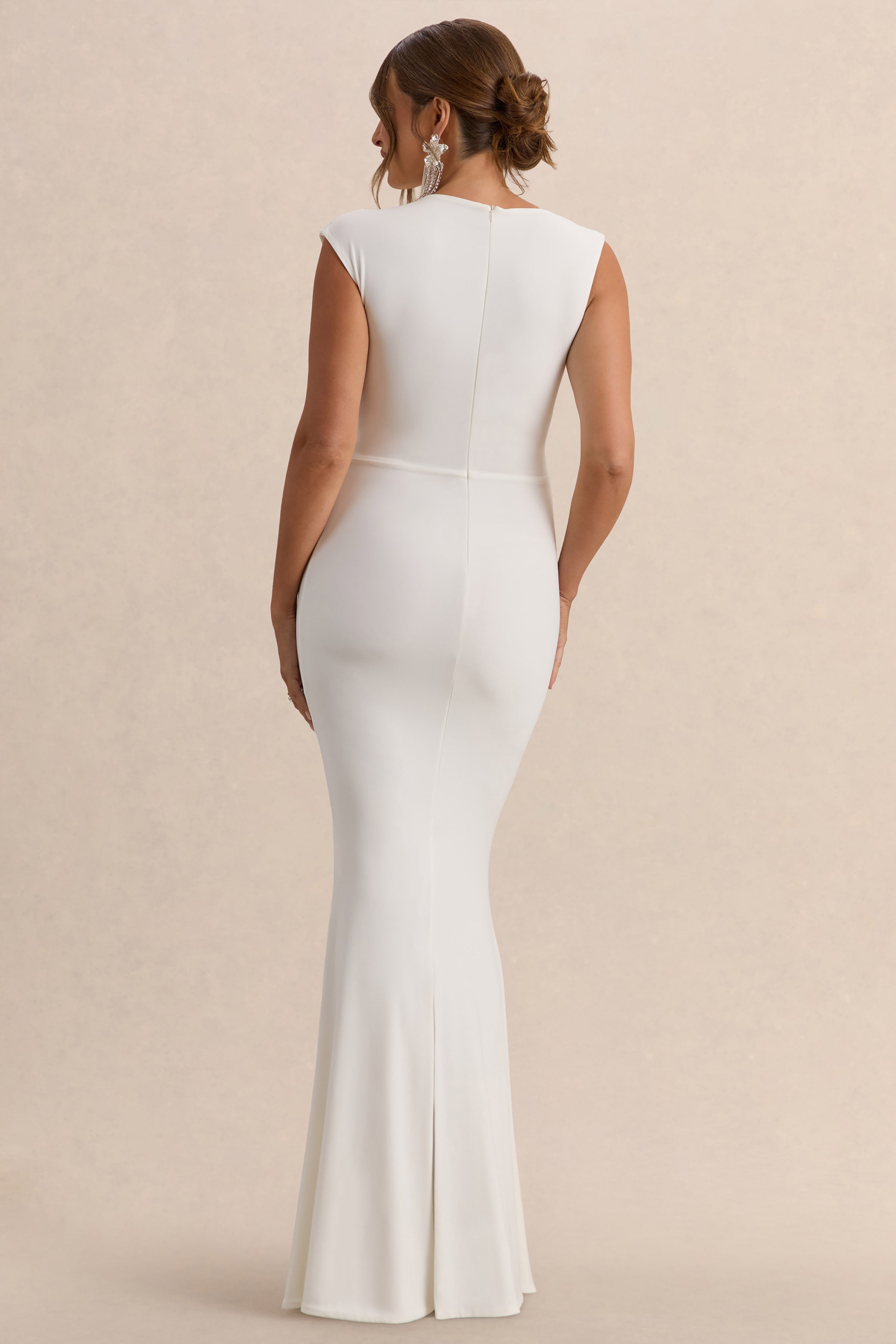 Driftly | Osanna White Wide-Neck Maternity Maxi Dress With Ruched Detailing