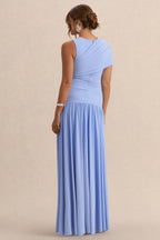 Driftly | Naida Light Blue Round-Neck Maternity Maxi Dress With Draped Detailing
