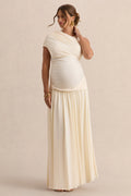 Naida Cream Round-Neck Maternity Maxi Dress With Draped Detailing – front view