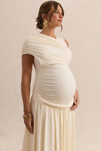 Naida Cream Round-Neck Maternity Maxi Dress With Draped Detailing – second lifestyle photo
