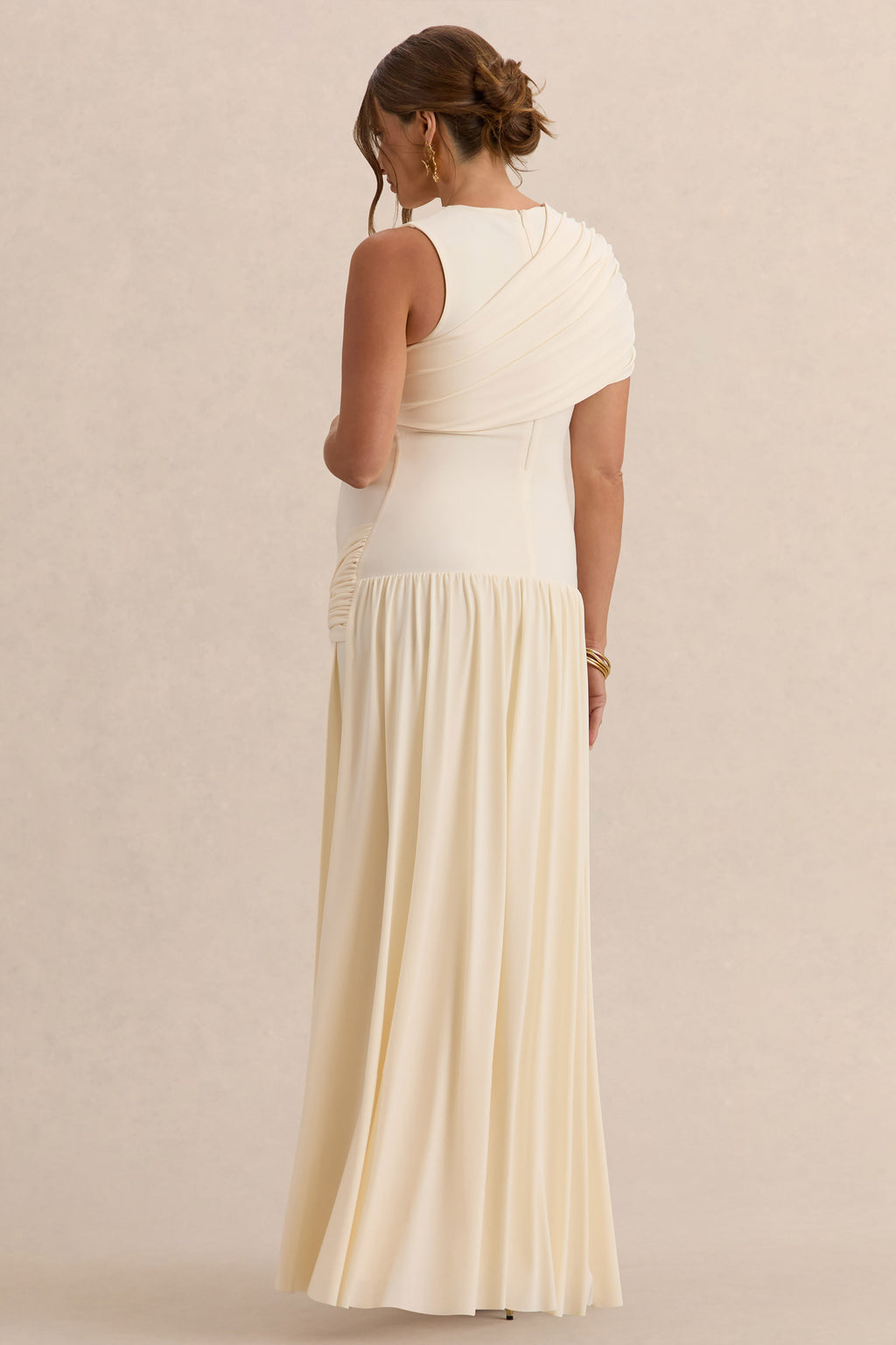 Naida Cream Round-Neck Maternity Maxi Dress With Draped Detailing – lifestyle photo