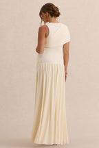 Naida Cream Round-Neck Maternity Maxi Dress With Draped Detailing – lifestyle photo