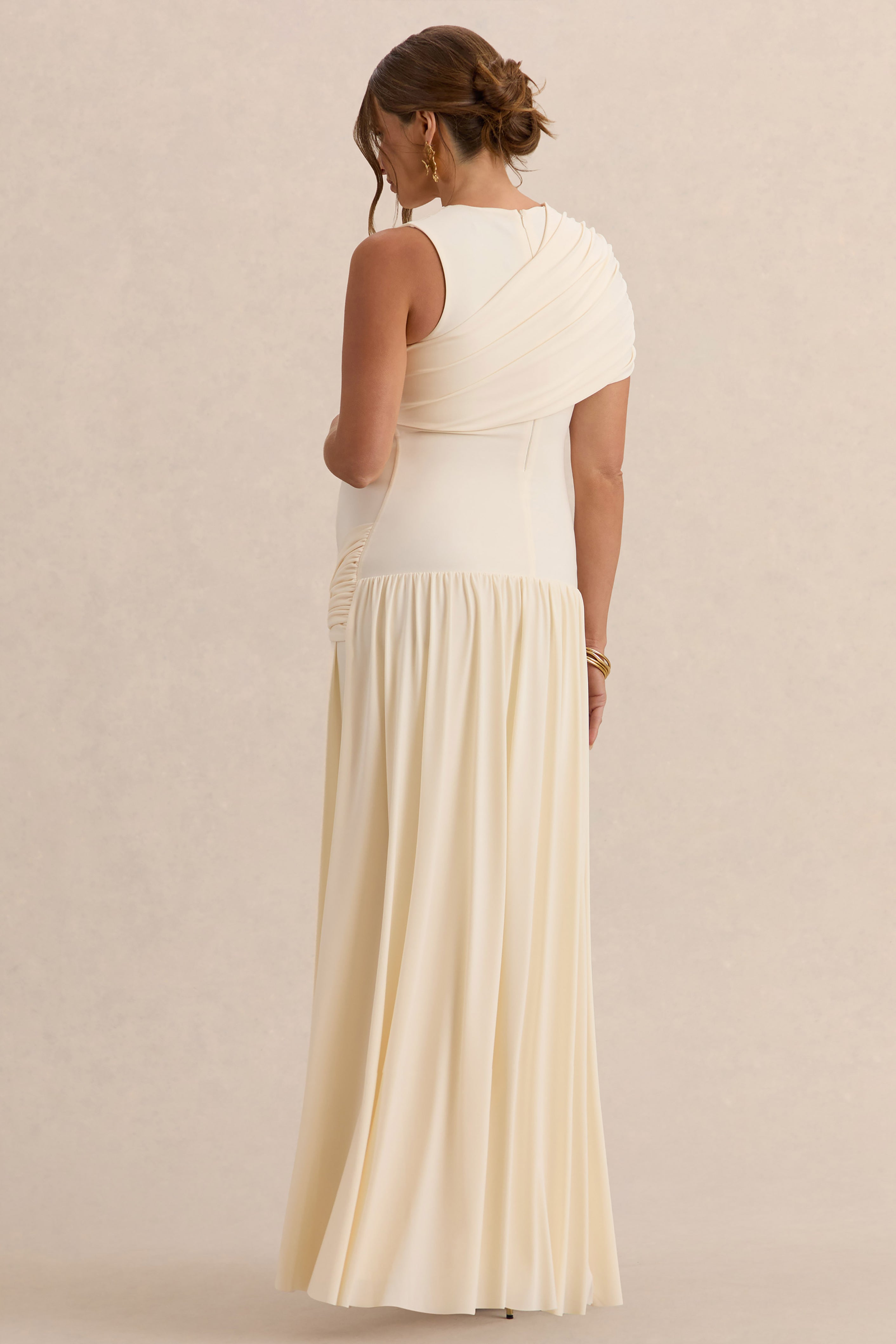 Naida Cream Round-Neck Maternity Maxi Dress With Draped Detailing – lifestyle photo