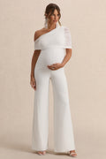 Driftly | Mariska White Asymmetric-Neck Maternity Jumpsuit