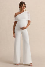 Driftly | Mariska White Asymmetric-Neck Maternity Jumpsuit