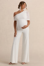 Driftly | Mariska White Asymmetric-Neck Maternity Jumpsuit