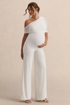 Driftly | Mariska White Asymmetric-Neck Maternity Jumpsuit