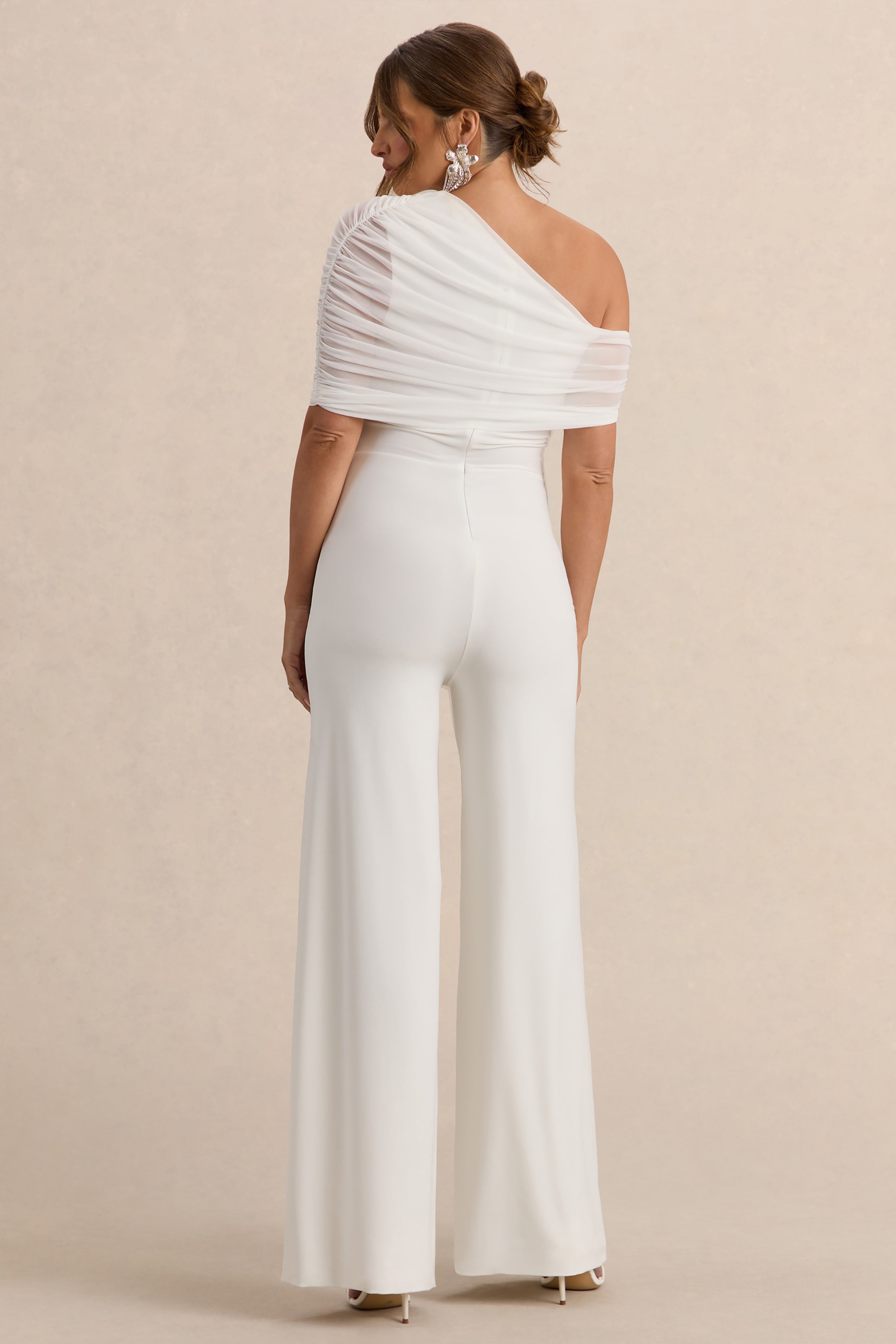 Driftly | Mariska White Asymmetric-Neck Maternity Jumpsuit