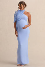 Driftly | Merella Light Blue High Neck Maternity Maxi Dress With Cape Sleeve