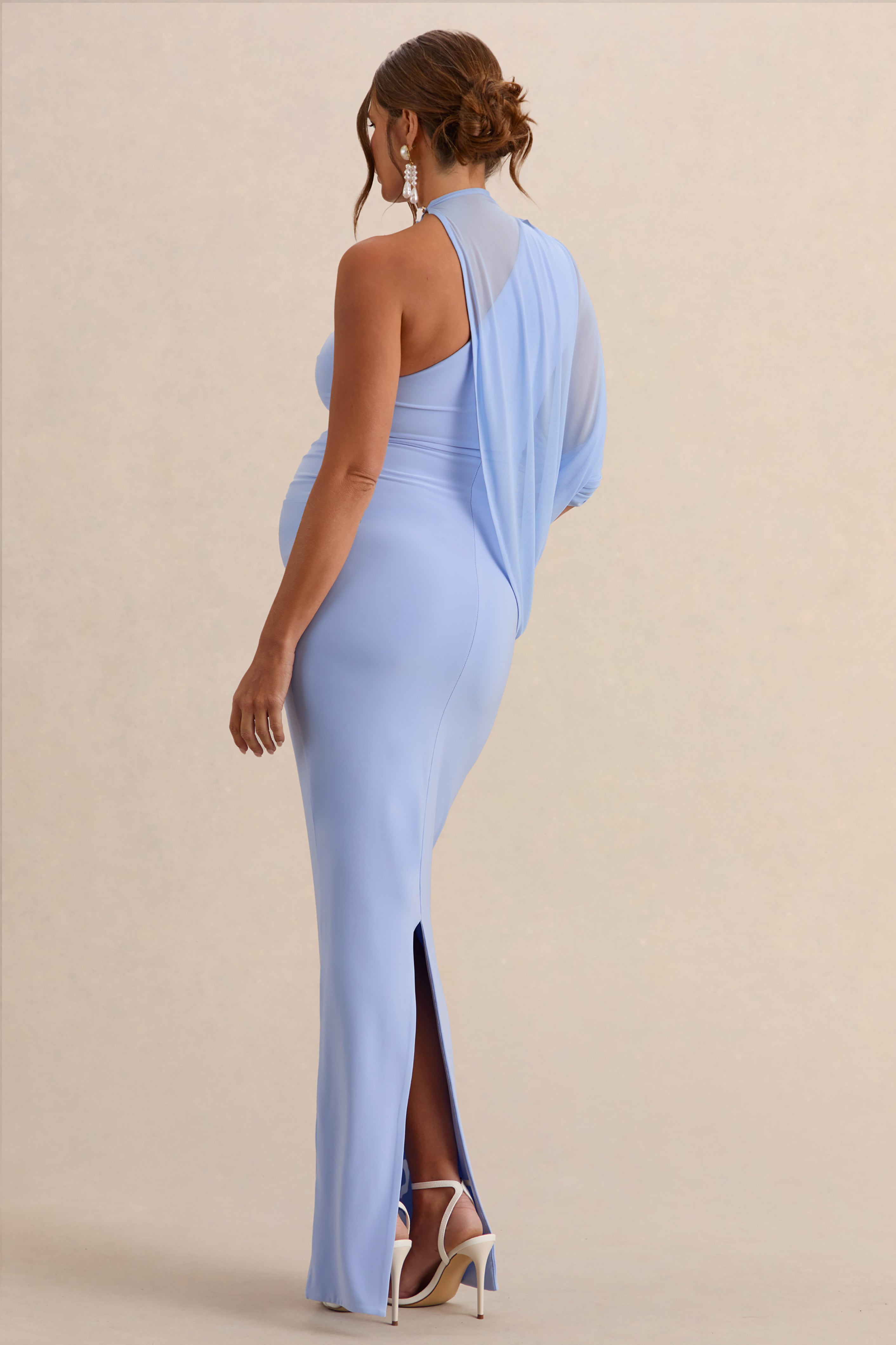 Driftly | Merella Light Blue High Neck Maternity Maxi Dress With Cape Sleeve