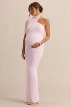 Driftly | Merella Light Pink High Neck Maternity Maxi Dress With Cape Sleeve
