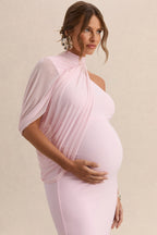 Driftly | Merella Light Pink High Neck Maternity Maxi Dress With Cape Sleeve