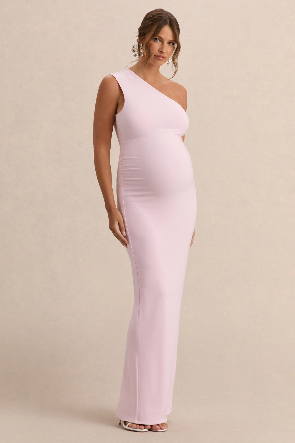 Driftly | Merella Light Pink High Neck Maternity Maxi Dress With Cape Sleeve