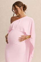 Cicely Light Pink Asymmetric-Neck Maternity Maxi Dress With Cape Sleeve – detail shot