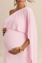 Cicely Light Pink Asymmetric-Neck Maternity Maxi Dress With Cape Sleeve – side view