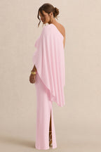 Cicely Light Pink Asymmetric-Neck Maternity Maxi Dress With Cape Sleeve – lifestyle photo