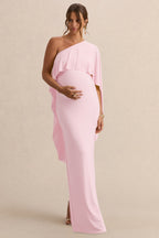 Cicely Light Pink Asymmetric-Neck Maternity Maxi Dress With Cape Sleeve – second lifestyle photo