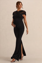 Driftly | Elin Black Bardot-Neck Maternity Maxi Dress