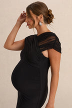 Driftly | Elin Black Bardot-Neck Maternity Maxi Dress
