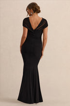 Driftly | Elin Black Bardot-Neck Maternity Maxi Dress