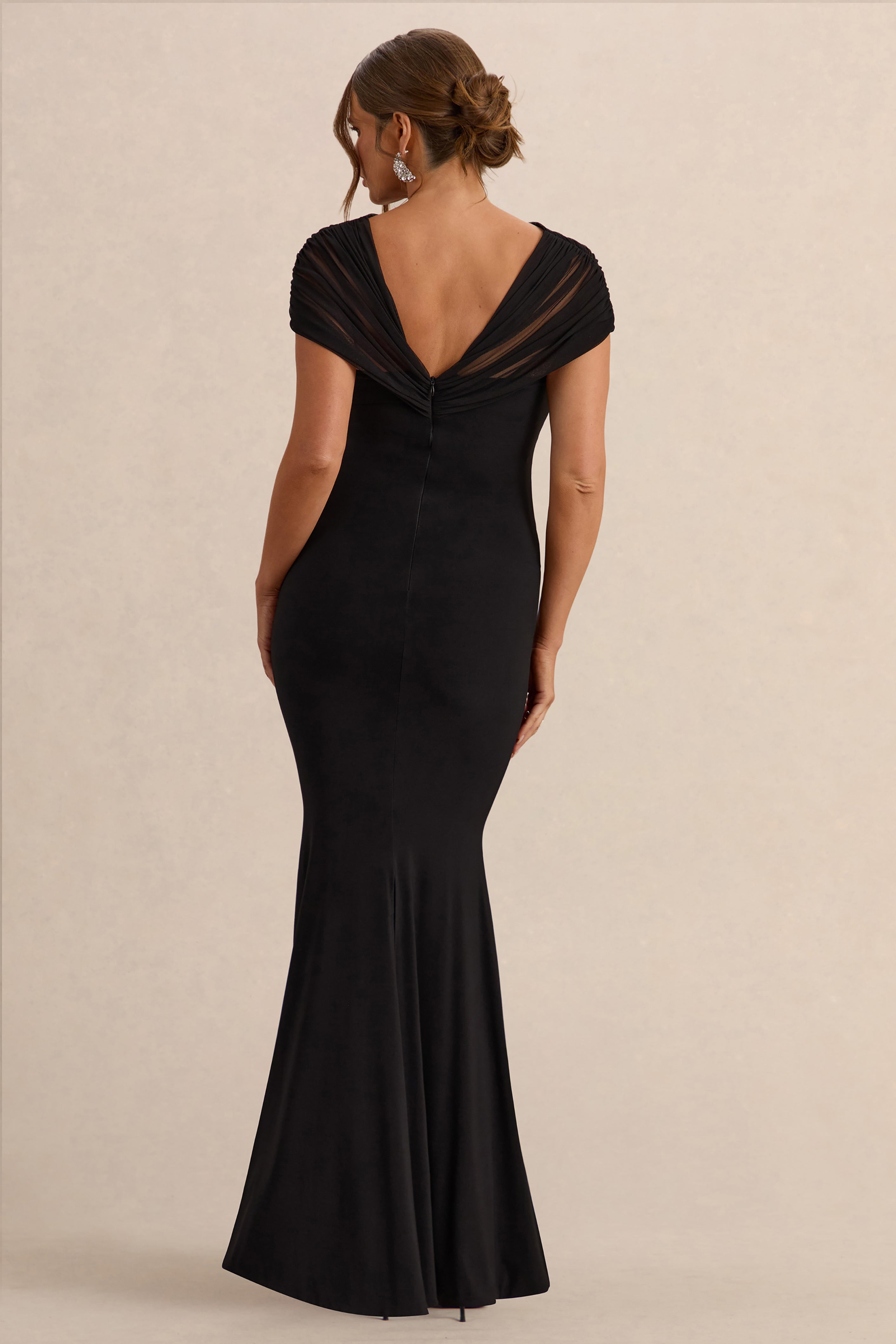 Driftly | Elin Black Bardot-Neck Maternity Maxi Dress