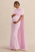 Driftly | Araminta Light Pink Bardot-Neck Maternity Maxi Dress With Cape Sleeves