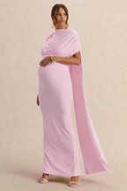 Araminta Light Pink Bardot-Neck Maternity Maxi Dress With Cape Sleeves – second lifestyle photo