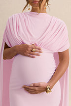 Araminta Light Pink Bardot-Neck Maternity Maxi Dress With Cape Sleeves – additional view