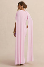 Driftly | Araminta Light Pink Bardot-Neck Maternity Maxi Dress With Cape Sleeves