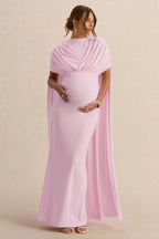 Driftly | Araminta Light Pink Bardot-Neck Maternity Maxi Dress With Cape Sleeves
