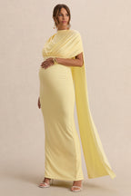 Driftly | Araminta Lemon Bardot-Neck Maternity Maxi Dress With Cape Sleeves