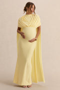 Driftly | Araminta Lemon Bardot-Neck Maternity Maxi Dress With Cape Sleeves