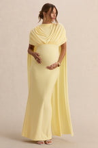 Driftly | Araminta Lemon Bardot-Neck Maternity Maxi Dress With Cape Sleeves