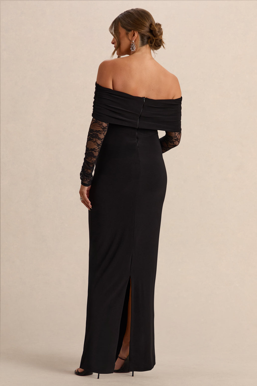 Driftly | Artemisia Black Bardot-Neck Maternity Maxi Dress With Lace Detailing